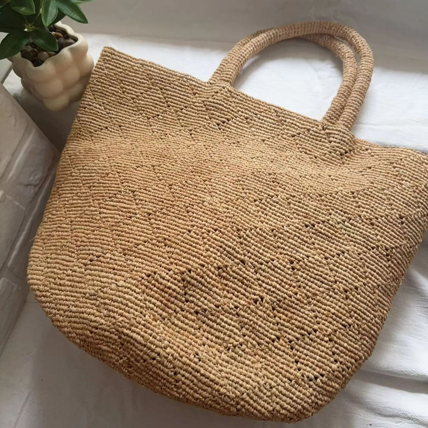 Crochet Bag Raffia - Sac de plage carré en raphia