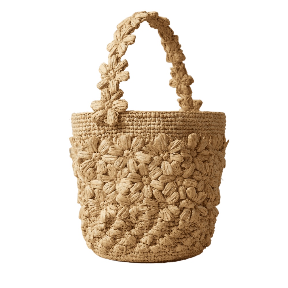 Crochet Bag Raffia - Sac seau en raphia tressé pour