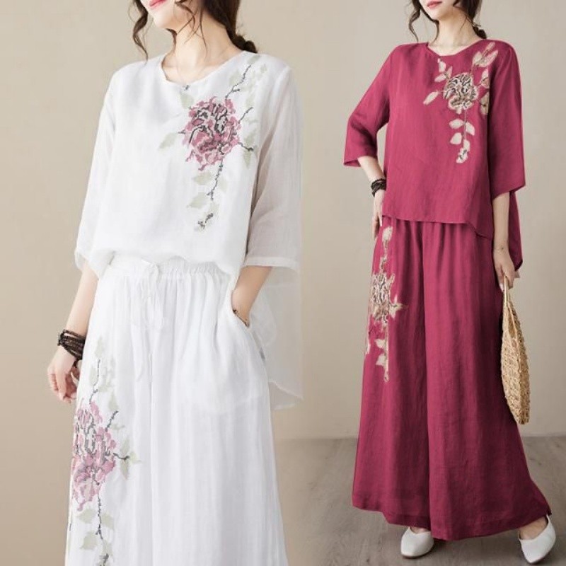 Ensemble deux pièces en lin et - Linen Pant Wide avis et prix